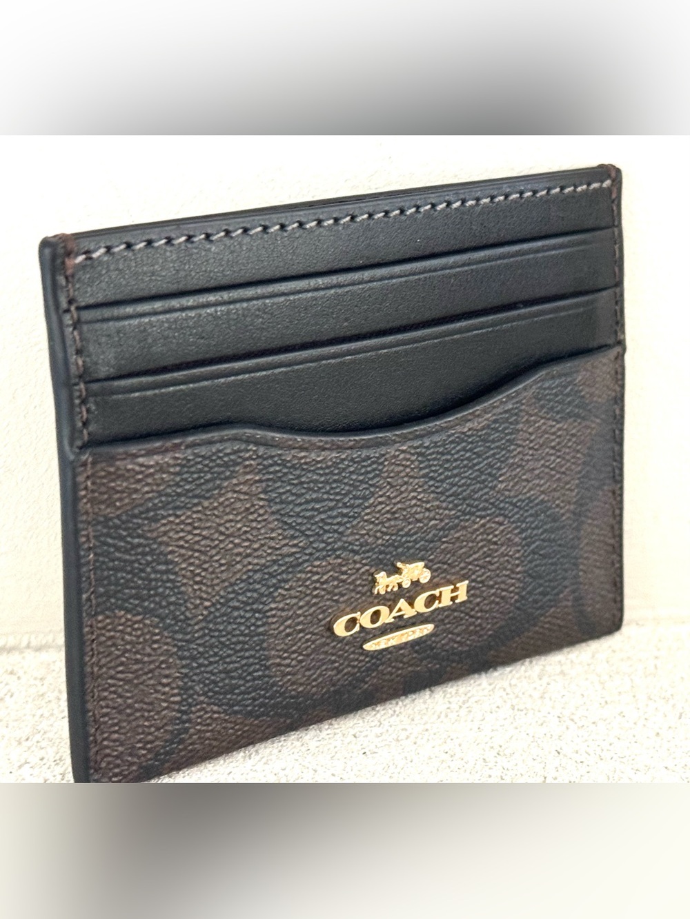 Coach Brown & Black Signature Slim Card Holder with Gold Logo - Picture 4 of 4